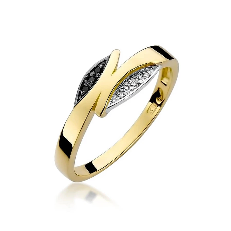 Złoty pierścionek z diamentem EY-107 czarne brylanty