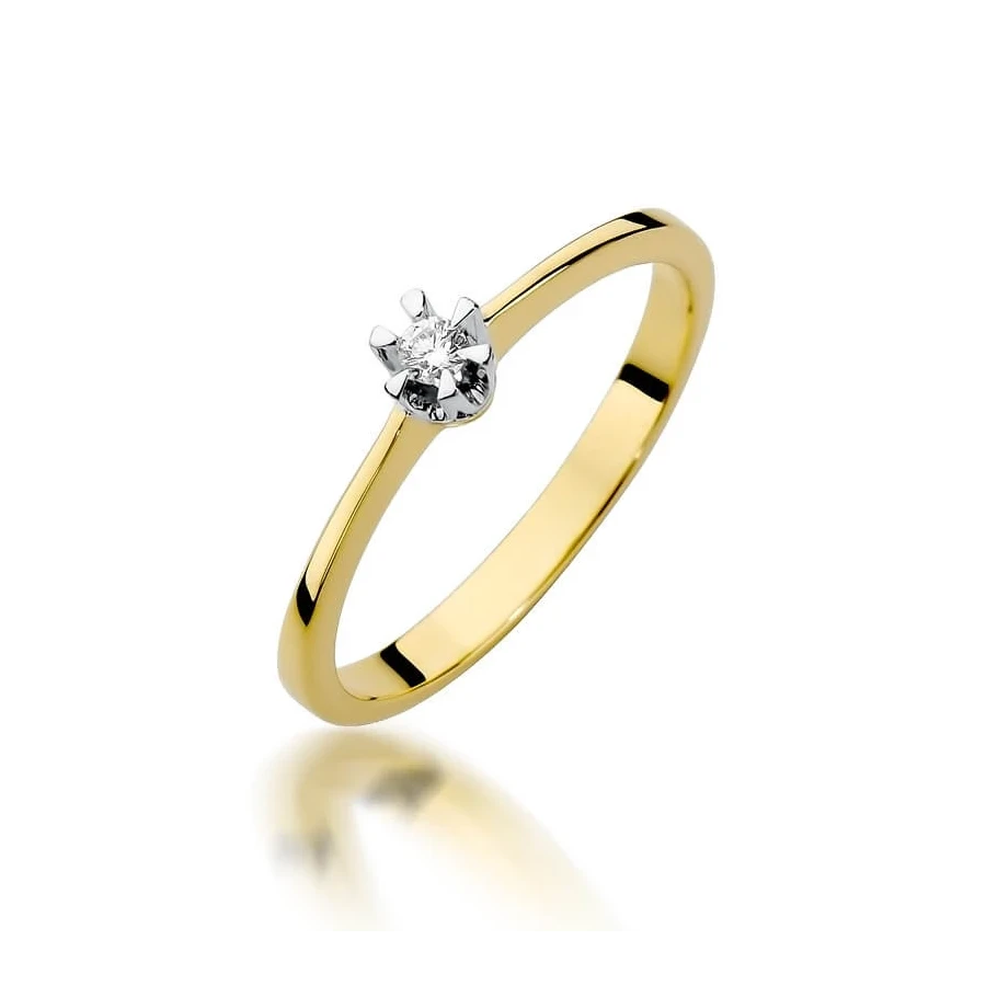 Złoty Pierścionek 585 z diamentem brylant 0,04ct
