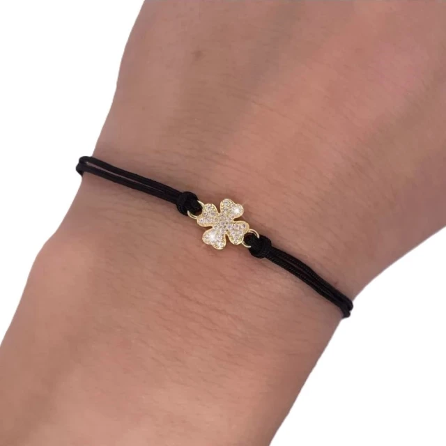 Vergoldetes Armband Schwarze Schnur CLOVER