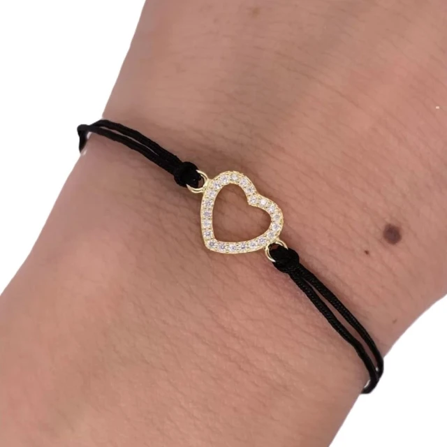 Vergoldetes Armband Schwarze Schnur HEART