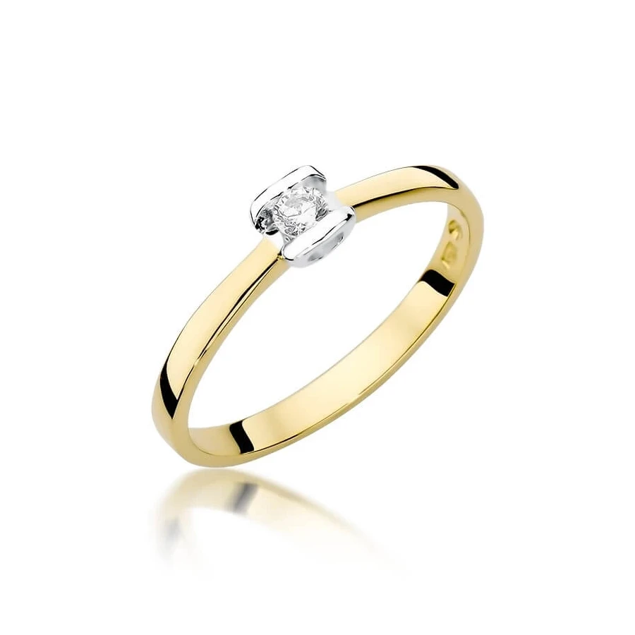 Złoty Pierścionek 585 z diamentem brylant 0,09ct