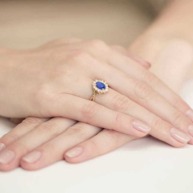 Złoty Pierścionek 585 z diamentem  szafir 0,90ct