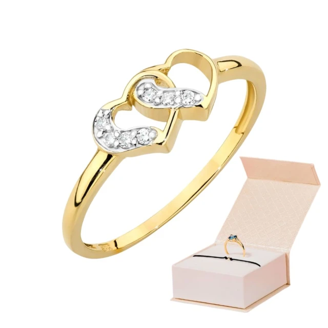 Złoty pierścionek 585 diamenty serca 0,06ct