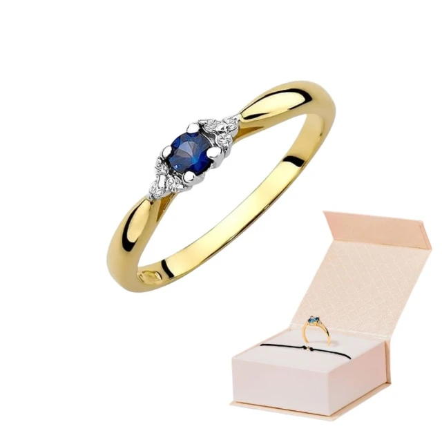Złoty Pierścionek 585 z diamentem szafir 0,15ct