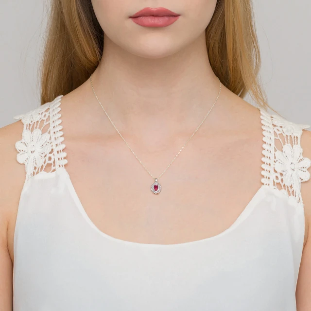 Złota Zawieszka Rubin  0,60ct białe złoto