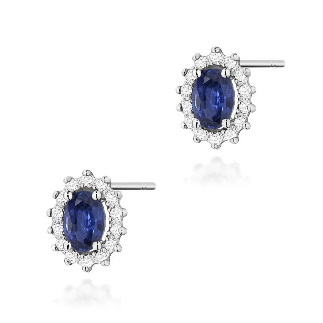Złote kolczyki z diamentami 585 Szafir 0,70ct białe złoto