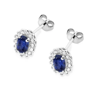 Złote kolczyki z diamentami 585 Szafir 0,70ct białe złoto | ERgold