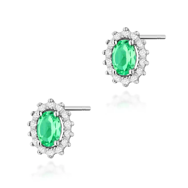 Złote kolczyki z diamentami 585 Szmaragd 0,40ct białe złoto