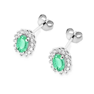 Złote kolczyki z diamentami 585 Szmaragd 0,40ct białe złoto | ERgold