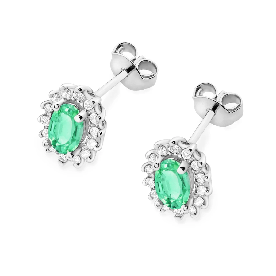 Złote kolczyki z diamentami 585 Szmaragd 0,40ct białe złoto | ERgold