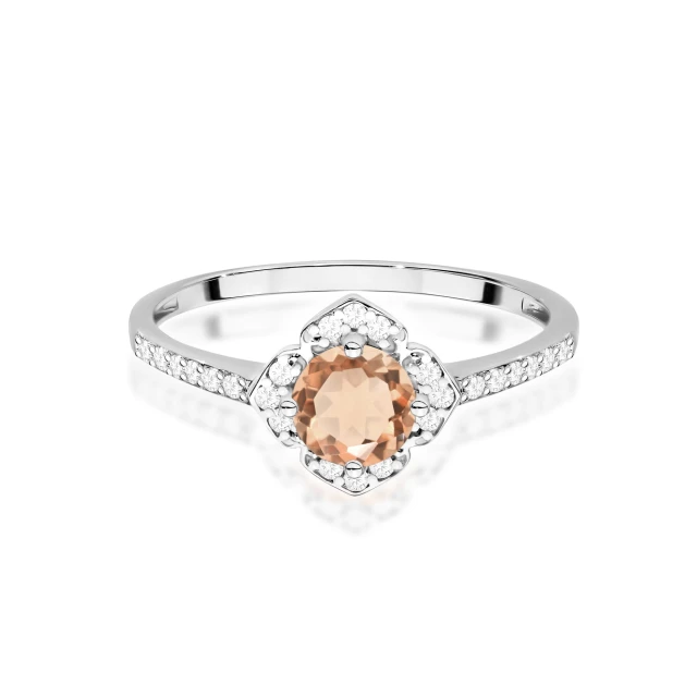 Złoty Pierścionek z diamentami 585 Morganit 0,40 ct białe złoto