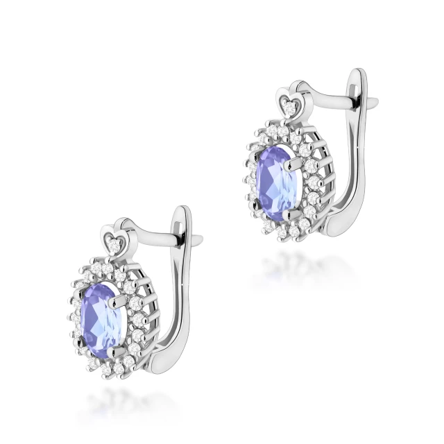 Złote kolczyki z diamentami 585 Tanzanit 2x 0,40ct białe złoto