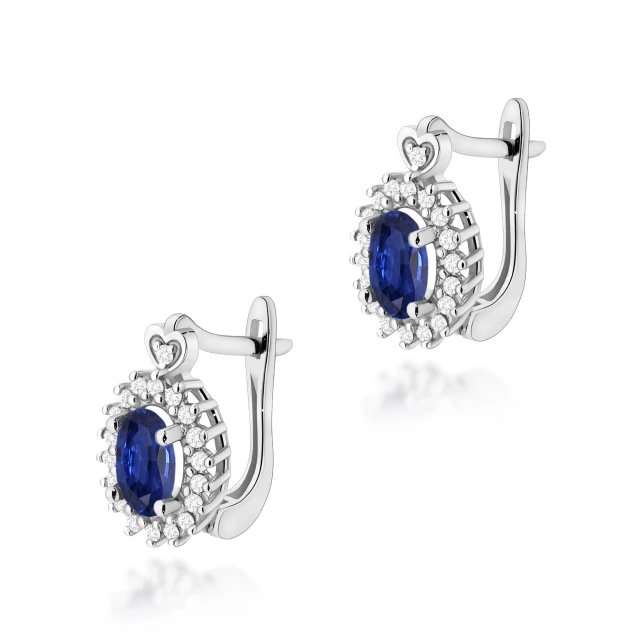 Złote kolczyki z diamentami 585 Szafir 2x 0,70ct białe złoto