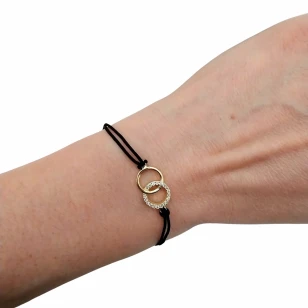 Pozłacana bransoletka Czarny sznurek KÓŁKA SBZ28 | ERgold