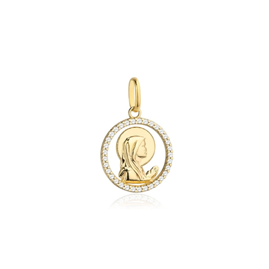 ⭐ Medaille Muttergottes betet in einem Kreis, der mit Strasssteinen besetzt ist pr. 585 ♥ Ergold