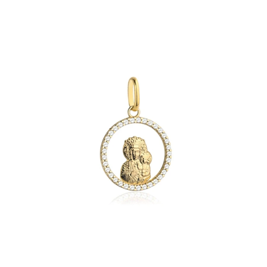 ⭐ Medaille der Mutter Gottes mit einem Kind in einem Kreis, der mit Strasssteinen ♥ besetzt Ergold