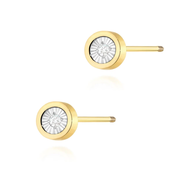 Złote kolczyki 585 diament 2 x 0,08ct zakręcane