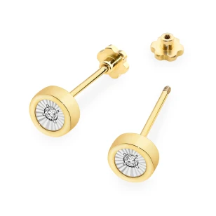 Złote kolczyki 585 diament 2 x 0,08ct zakręcane | ERgold