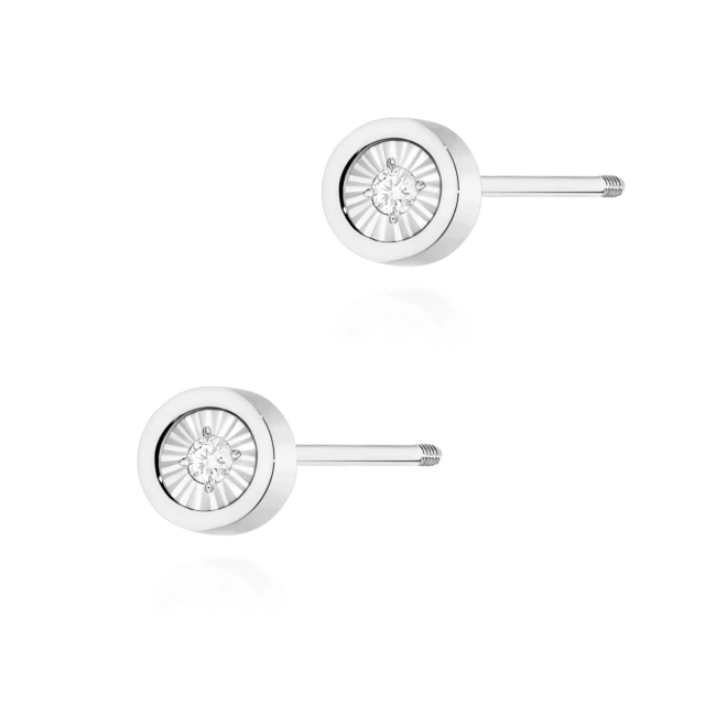 Złote kolczyki 585 diament 2 x 0,08ct zakręcane białe złoto