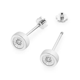 Złote kolczyki 585 diament 2 x 0,08ct zakręcane białe złoto | ERgold