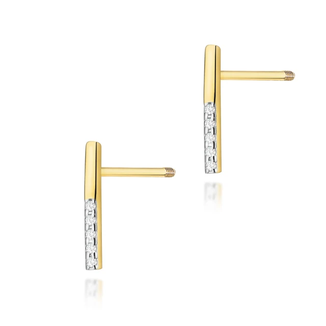 Złote kolczyki 585 z diamentami 0,05ct zakręcane