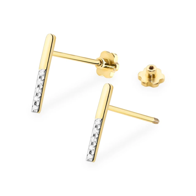 Złote kolczyki 585 z diamentami 0,05ct zakręcane
