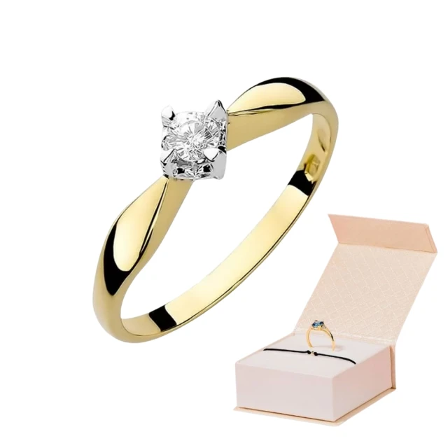 Złoty Pierścionek 585 z diamentem brylant 0,12ct
