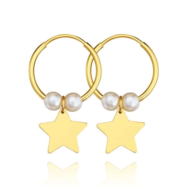 Goldene Ohrringe des Eclat Pearl Rades mit Sternprobe 585