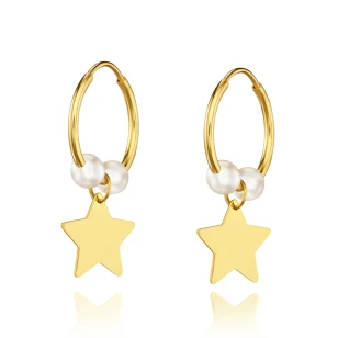 Goldene Ohrringe des Eclat Pearl Wheel mit Sternprobe 585 | ergold