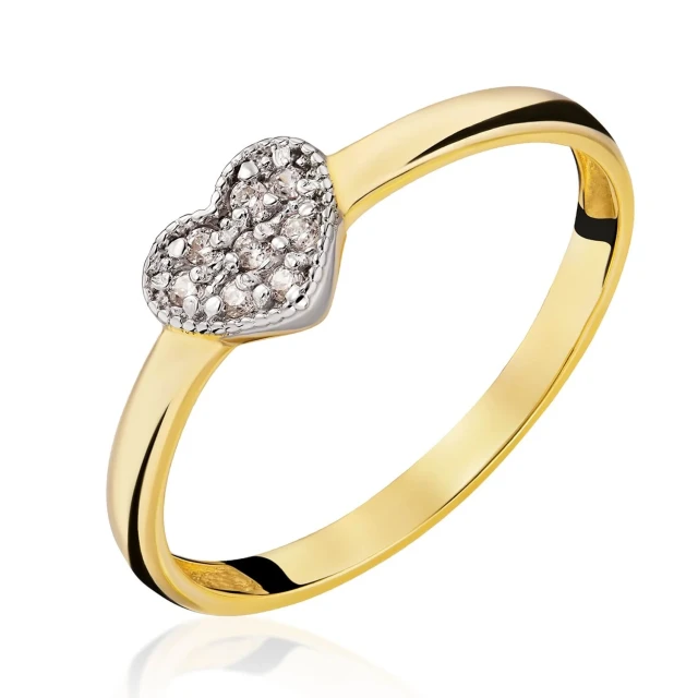 Złoty pierścionek serce z cyrkoniami 585