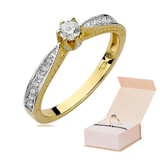 Złoty Pierścionek 585 z diamentem brylant 0,15ct
