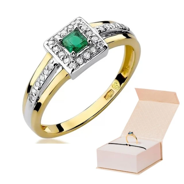 Złoty Pierścionek 585 z diamentem szmaragd 0,15ct