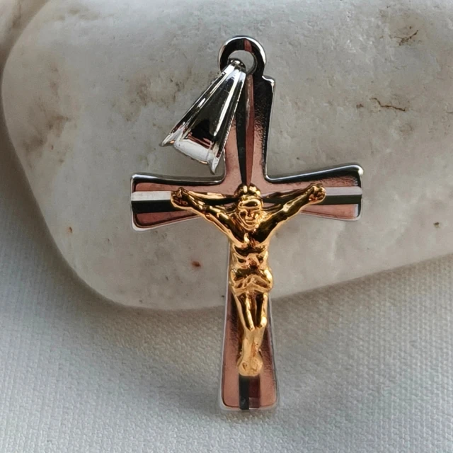 SREBRNY KRZYŻYK złocony Jezus próba 925 Chrzest Komunia