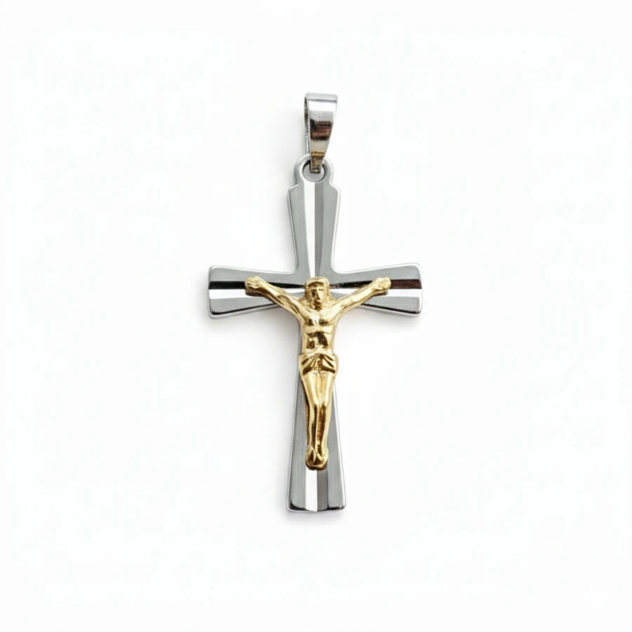 SCHÖNES GOLDENES KREUZ zweifarbiges Taufkommunion K02| ergold