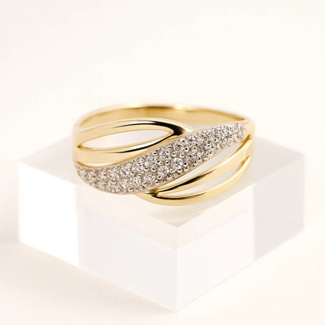 Eingestreuter Goldring mit feinen Zirkonien Probe 585