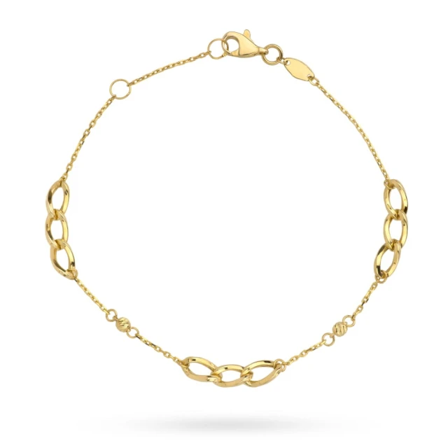 Złota bransoletka próba 585 trzy elementy łańcucha na łańcuszku