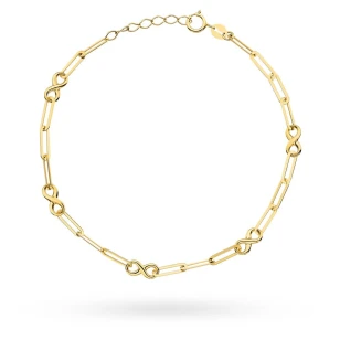 Bransoletka złota długie ogniwa i znaki nieskończoności