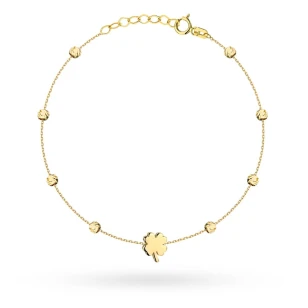 Bransoletka złota trójwymiarowa koniczynka i diamentowane kulki