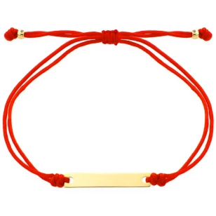 Bransoletka złota blaszka pod grawer na czerwonym sznurku