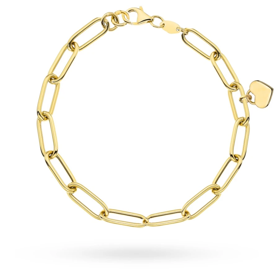 Złota bransoletka 585 wiszące serce długie ogniwa