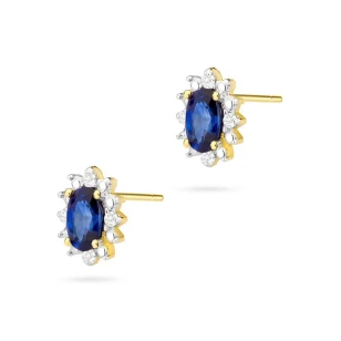 Złote kolczyki z diamentami 585 Szafir 2x0,30ct| ERgold