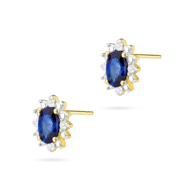 Złote kolczyki z diamentami 585 Szafir 2x0,30ct