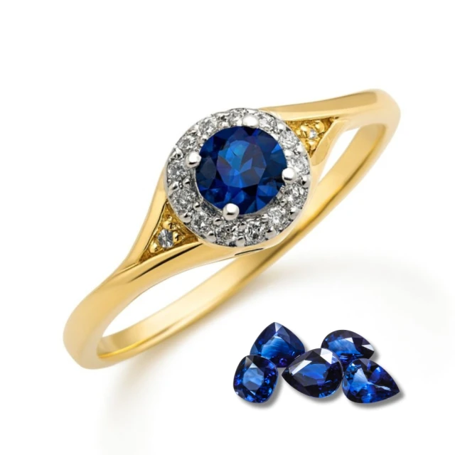 Złoty Pierścionek Lady Glamour szafirowy kamień