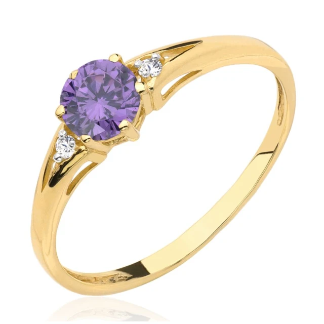 Pierścionek zaręczynowy fioletowy kamień próba 375
