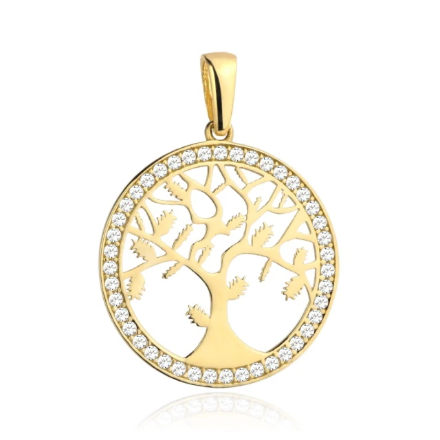 Złota zawieszka 585 drzewko szczęścia z białymi cyrkoniami