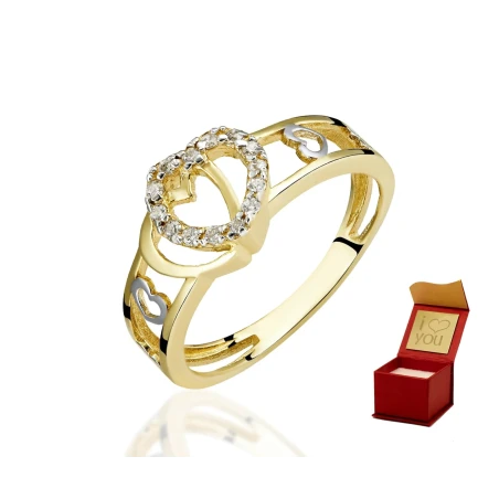 Złoty pierścionek serca z cyrkoniami