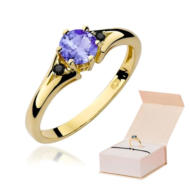 Złoty Pierścionek 585 Tanzanit 0,50ct czarne diamenty