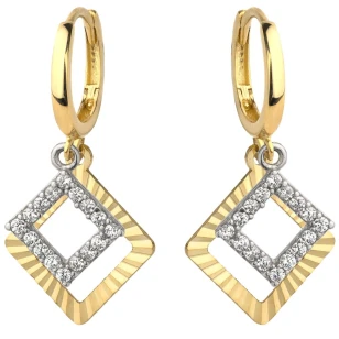 Złote kolczyki 585 diamentowane kwadraty z cyrkoniami