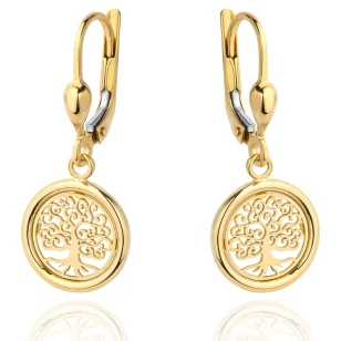 Złote kolczyki 585 drzewko szczęścia w kółku