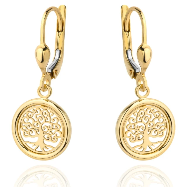 Złote kolczyki 585 drzewko szczęścia w kółku
